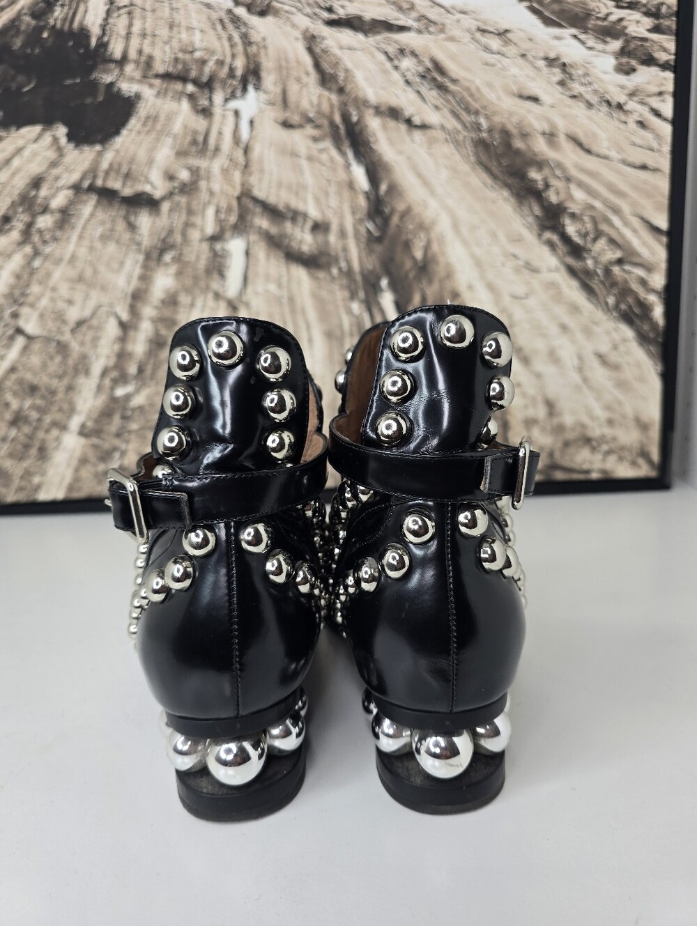 Jeffrey Campbell Black Studded Ankle Boots Rylance Leather Booties Rocker EUC - Picture 7 of 9